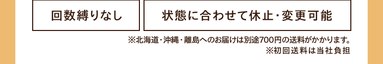 【回数縛りなし】【状態に合わせて休止・変更可能】※送料800円（税込）北海道・沖縄・離島へのお届けは別途700円（税込）の送料がかかります。※初回送料は当社負担