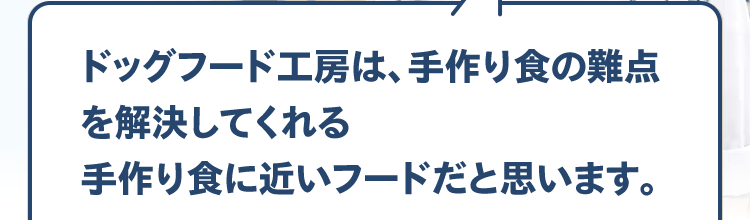ドッグフード工房は、手作り食の難点を解決してくれる手作り食に近いフードだと思います。